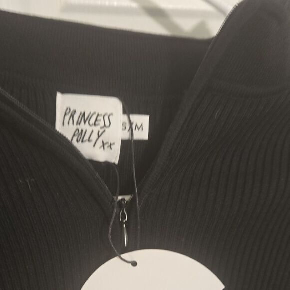 Princess Polly Black Ribbed Zip-Up Top - Picture 2 of 5